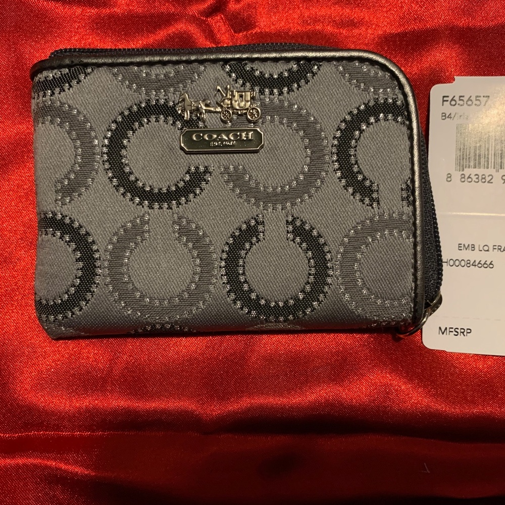 Gray Coach Framed Coin Case with Keyring